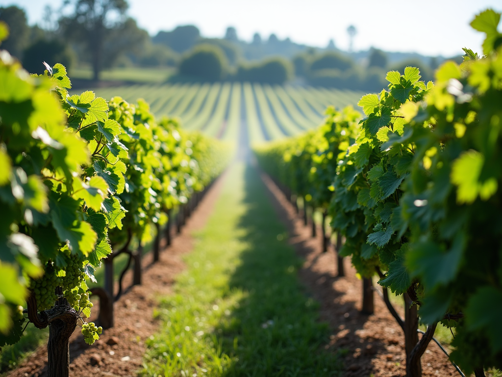 Vineyard with drip irrigation system