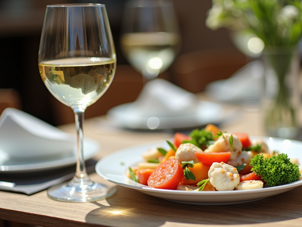 White wine paired with seafood salad