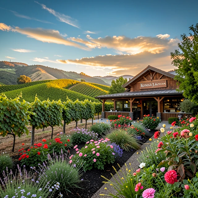 Kendall-Jackson Wine Estate vineyards at sunset in Sonoma County