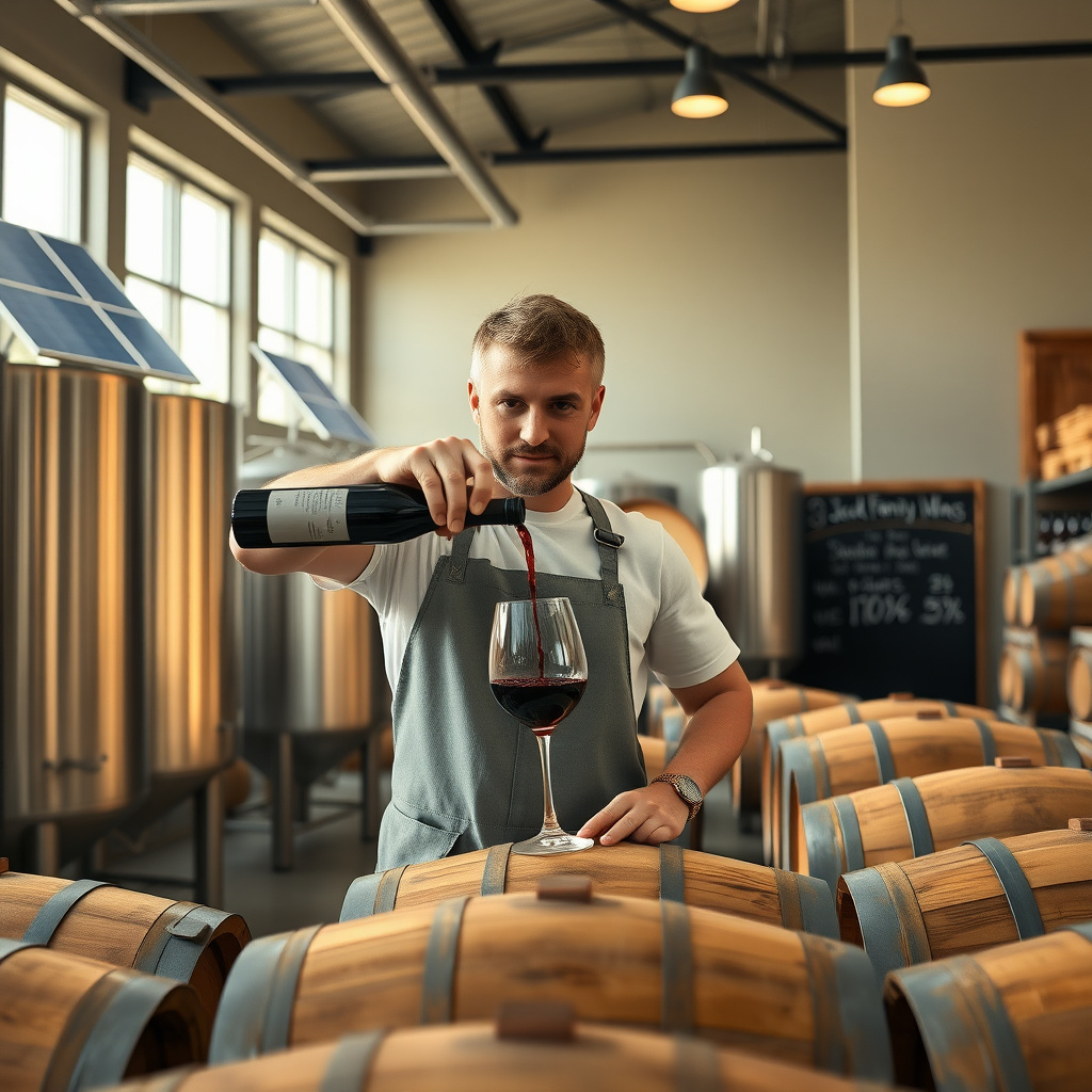 Winemaker at work in Jackson Family Wines' sustainable facility