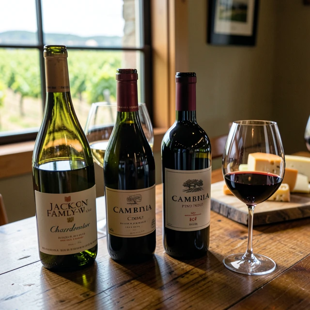 Assortment of Jackson Family Wines bottles on a tasting room table