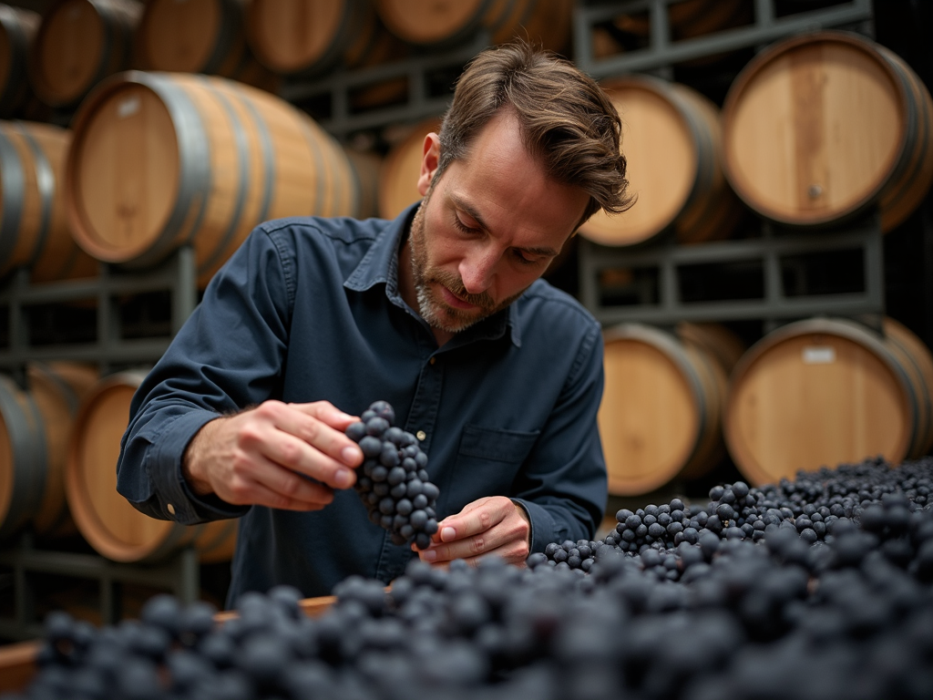 Winemaker inspecting grapes at Jackson Family Wines