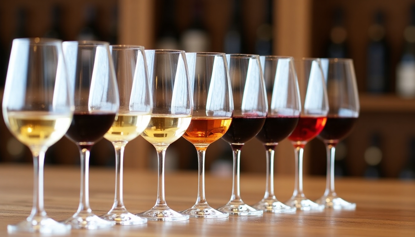 A close-up of a wine tasting session at Jackson Family Wines, featuring glasses filled with red and white wine.