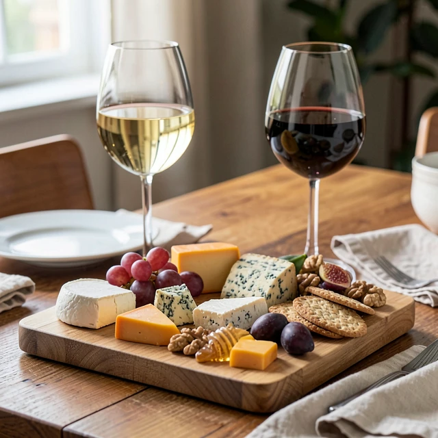 Artisanal cheese and wine pairing board