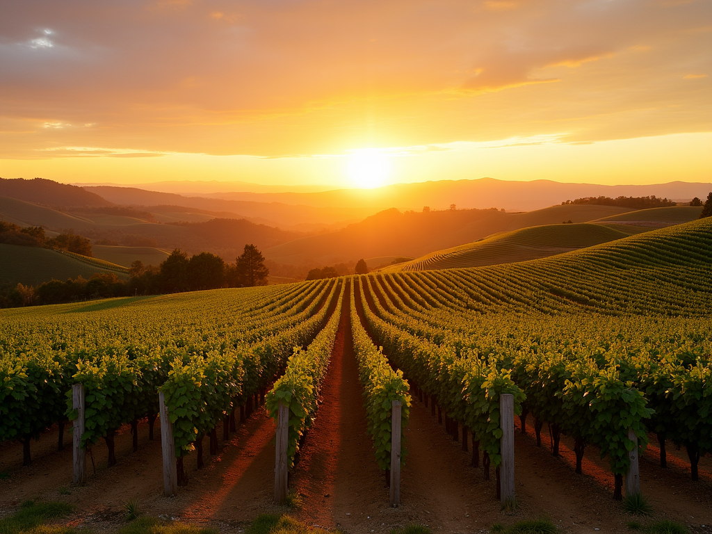 Scenic California vineyard at sunset