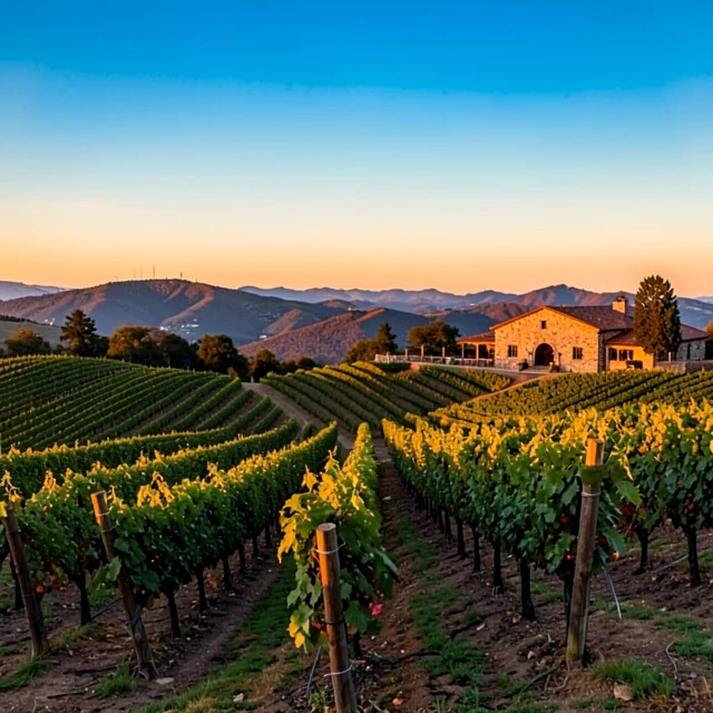 Beautiful Napa Valley vineyards at sunset