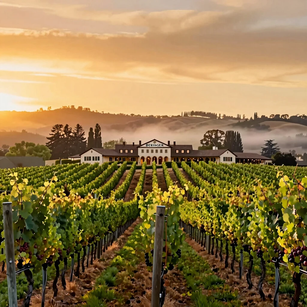 Beringer Vineyards in Napa Valley at sunset