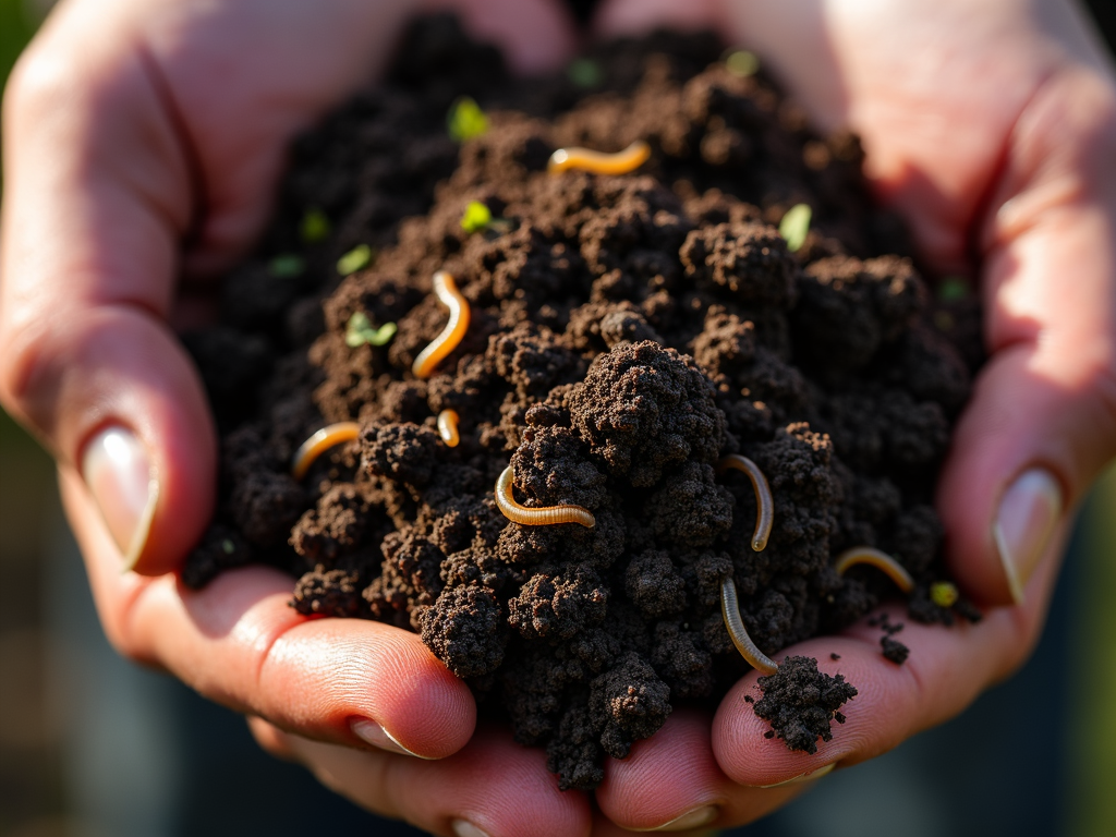 Rich vineyard soil alive with worms and organic life.