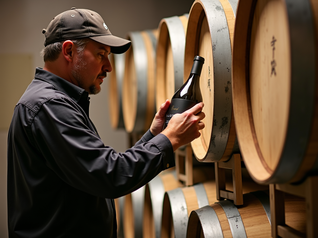 Winemaker inspecting barrels at Jackson Family Wines