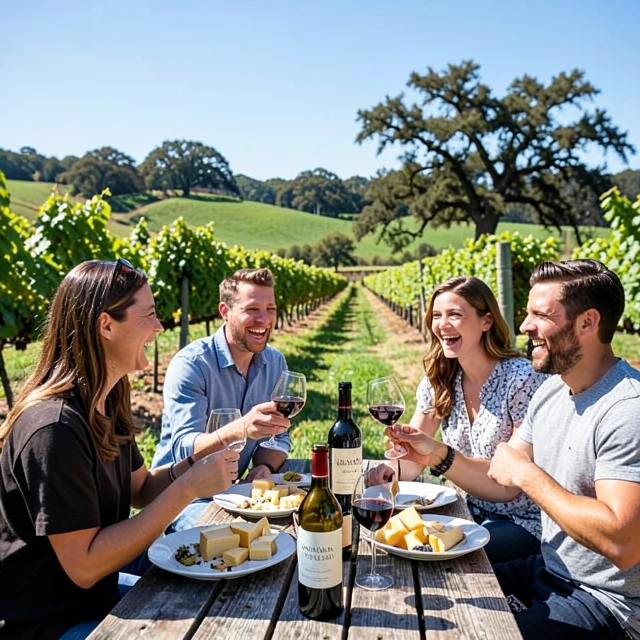Friends enjoying a wine tasting experience in Sonoma County vineyards