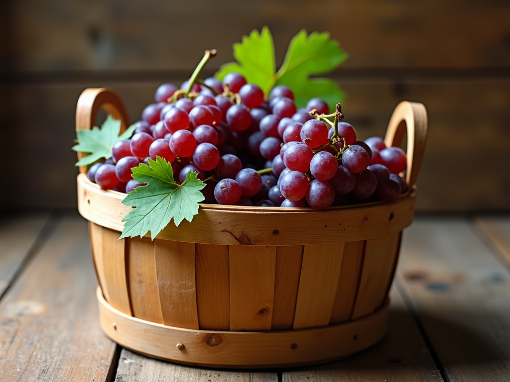 Freshly harvested grapes in a basket.