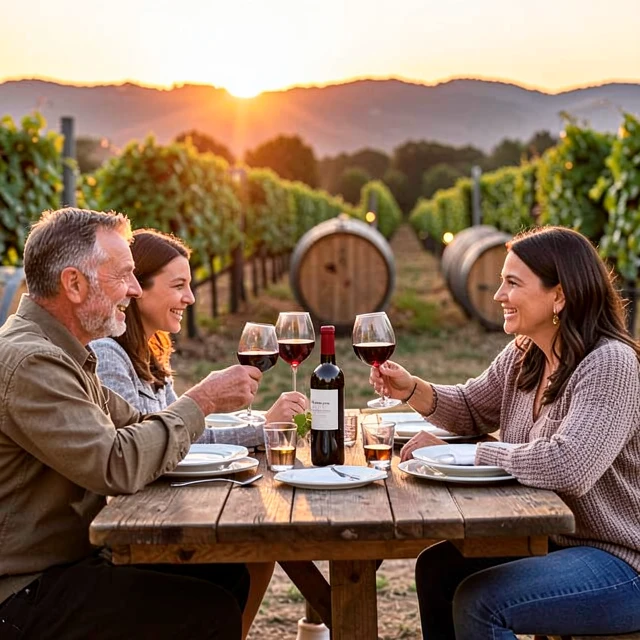 Family toasting with Jackson Family Wines at a vineyard sunset