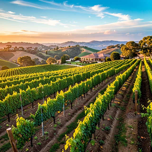 Aerial view of Jackson Family Wines vineyard in Sonoma County at sunset