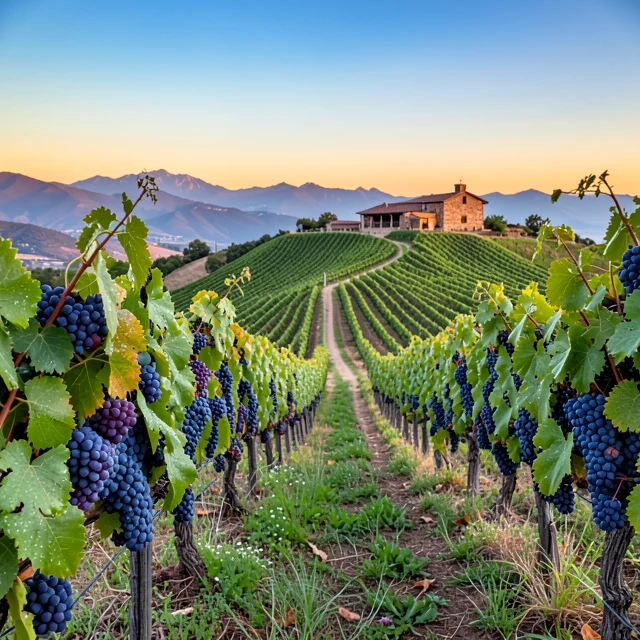 Sunset view of lush Napa Valley vineyards