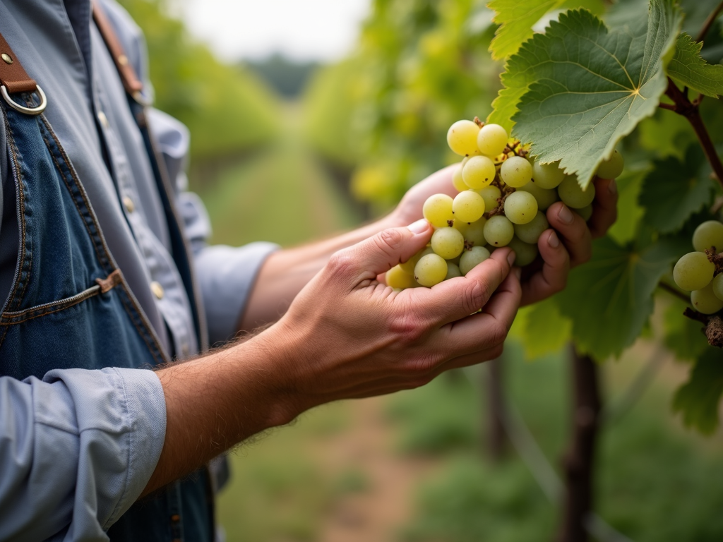 Vintner inspecting grapes