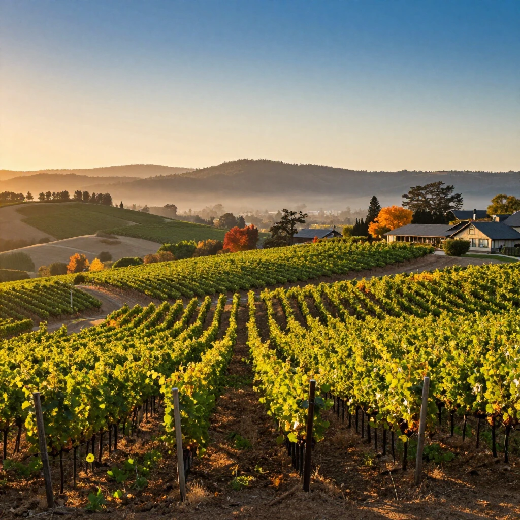 Scenic view of Napa Valley vineyards at sunset