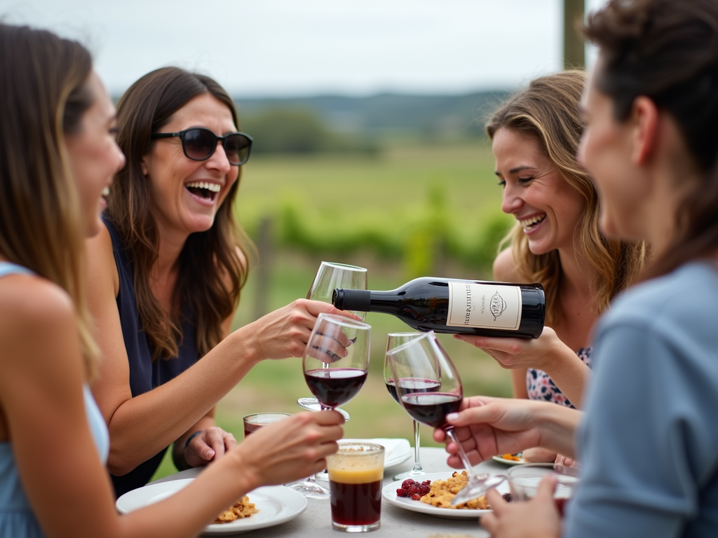 Friends tasting Beringer Merlot