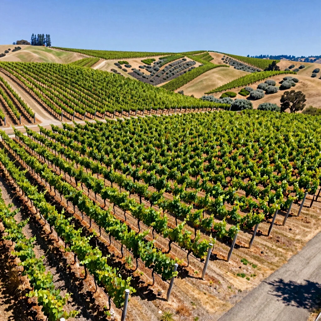 Aerial view of sustainable vineyards in Napa Valley
