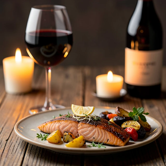 La Crema Pinot Noir paired with grilled salmon dish