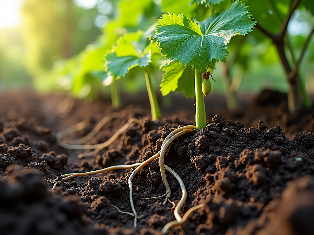 Vine roots in soil