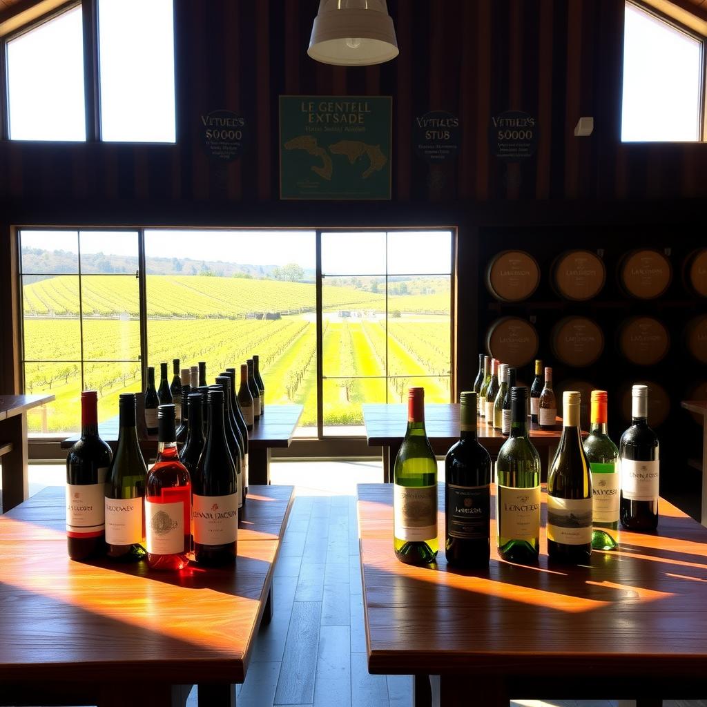 Winery tasting room with Jackson Family Wines bottles and sustainability awards.