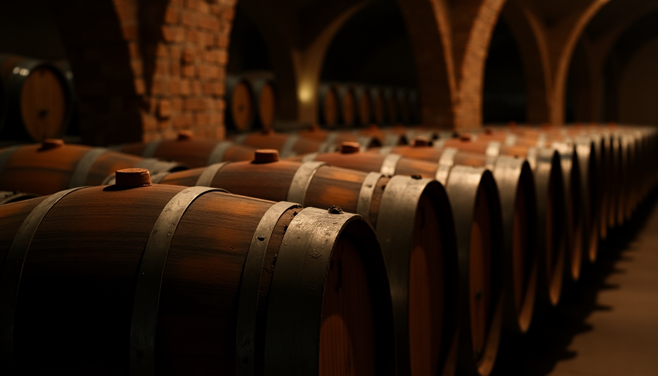 Aging wine in oak barrels