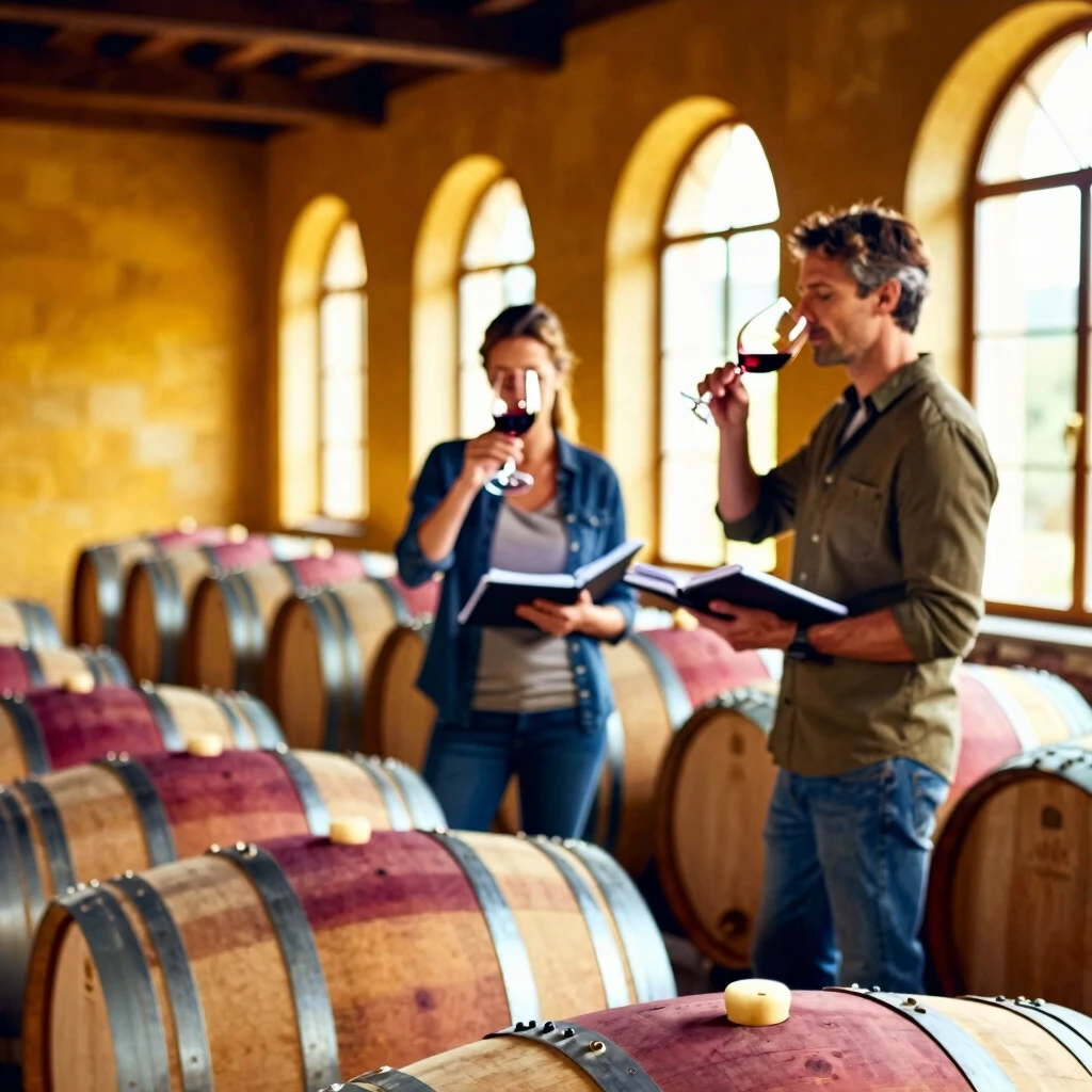 Winemakers blending and tasting in Jackson Family Wines barrel room