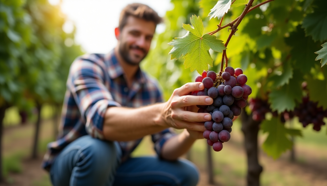Winemaker in vineyard