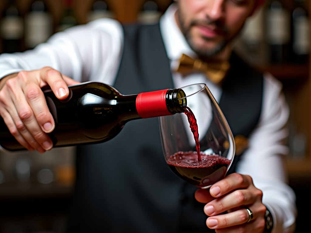 Sommelier pouring Beringer Merlot into a wine glass
