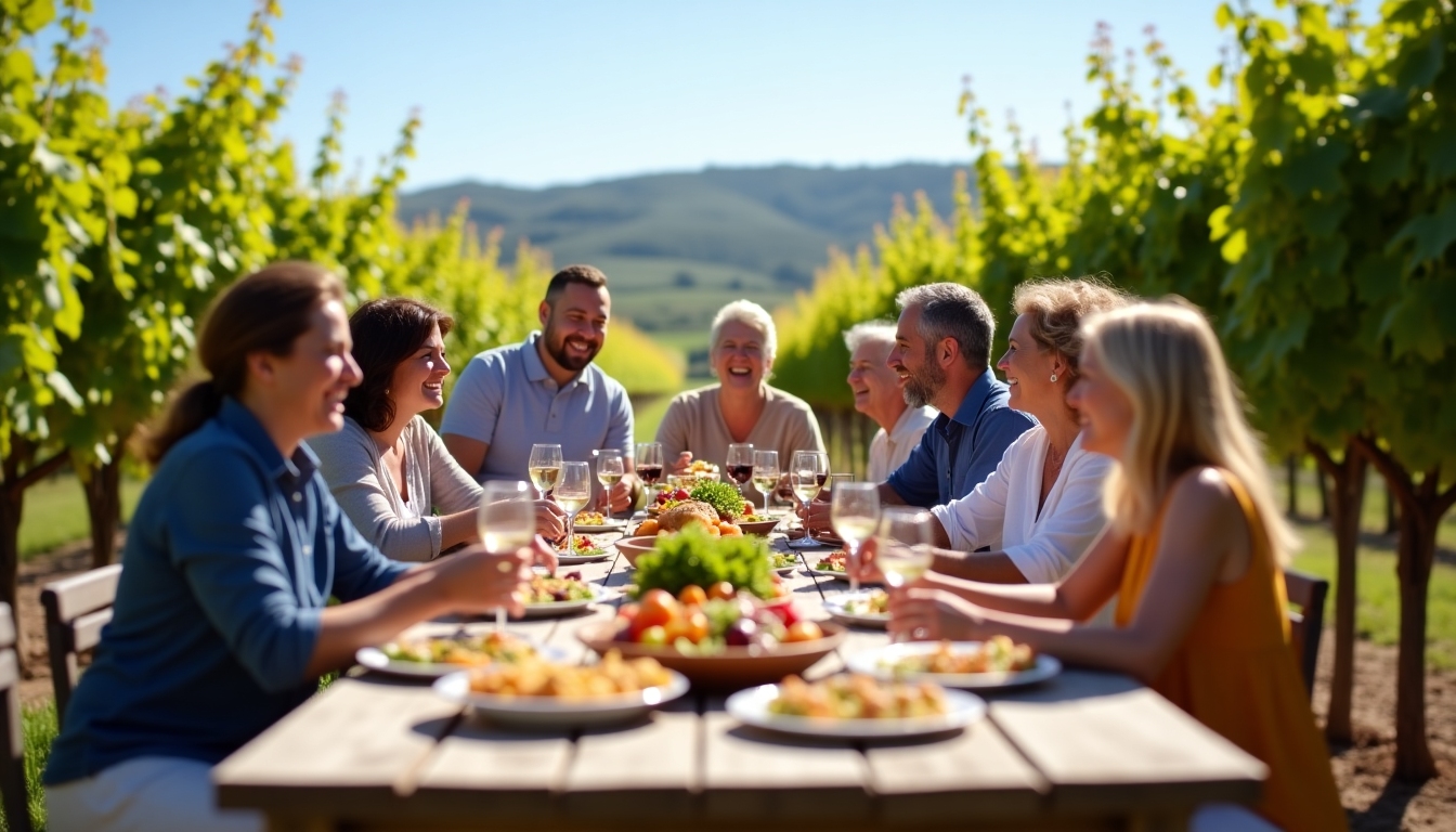 Family gathering of Jackson Family Wines’ members in a vineyard.