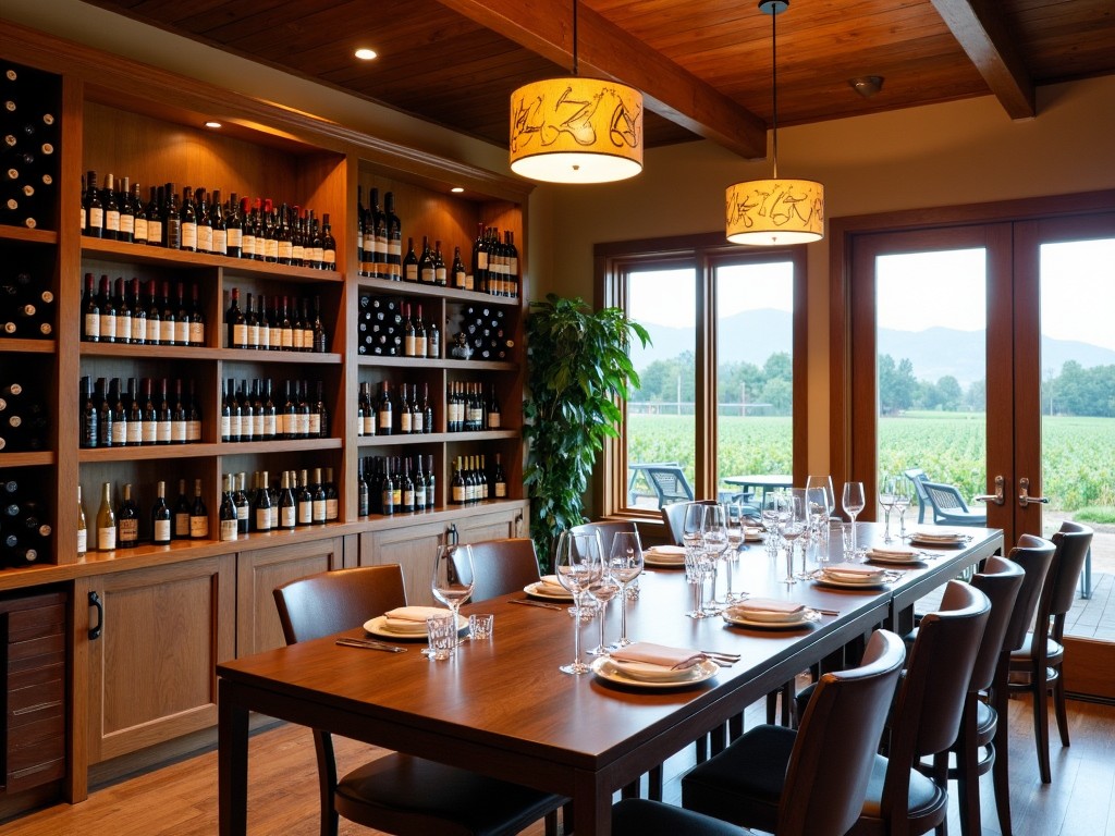 Tasting room at a Jackson Family Wines vineyard, showcasing wine bottles and glasses.