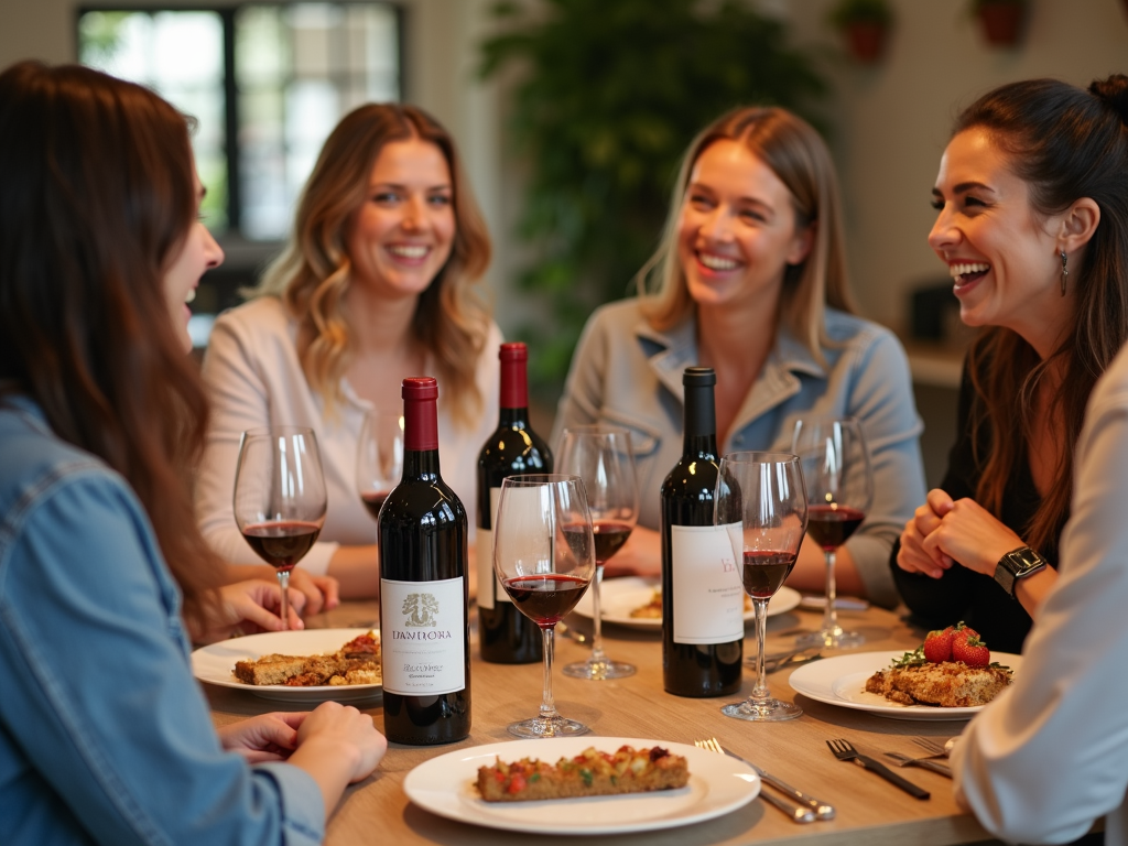 Friends enjoying a wine tasting party at home.