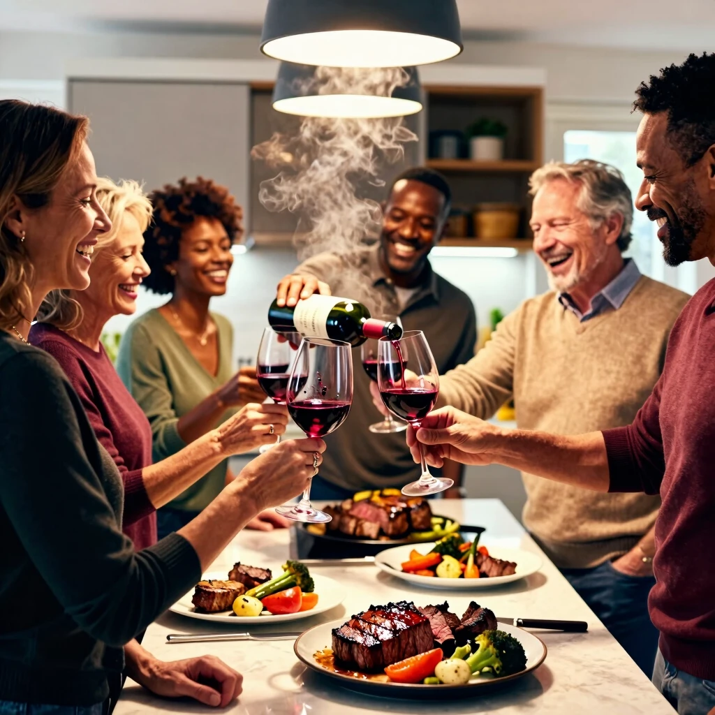 Friends toasting at a wine pairing event with grilled dishes and Jackson Family red wines