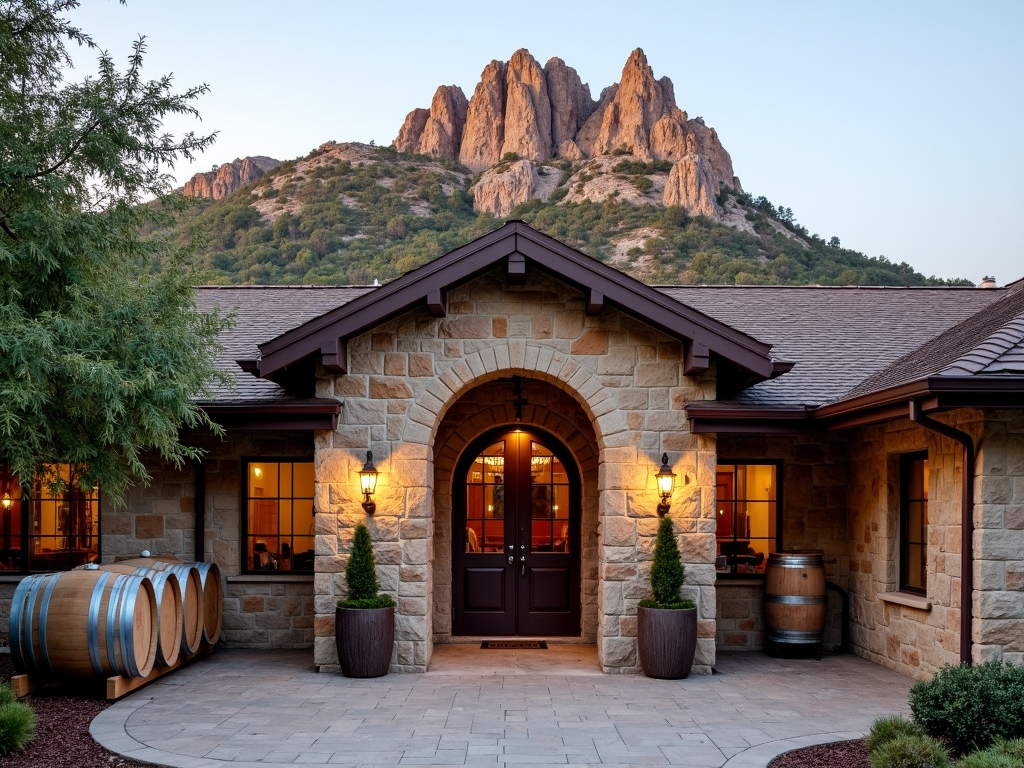 Stag’s Leap Wine Cellars with barrels and palisades.