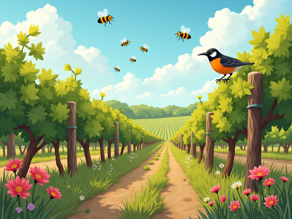 Biodiversity thriving in an eco-friendly vineyard