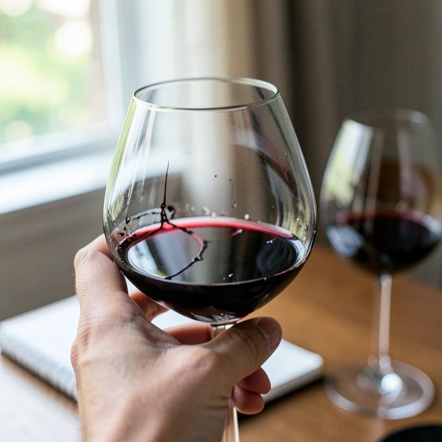 Swirling wine in a glass for tasting