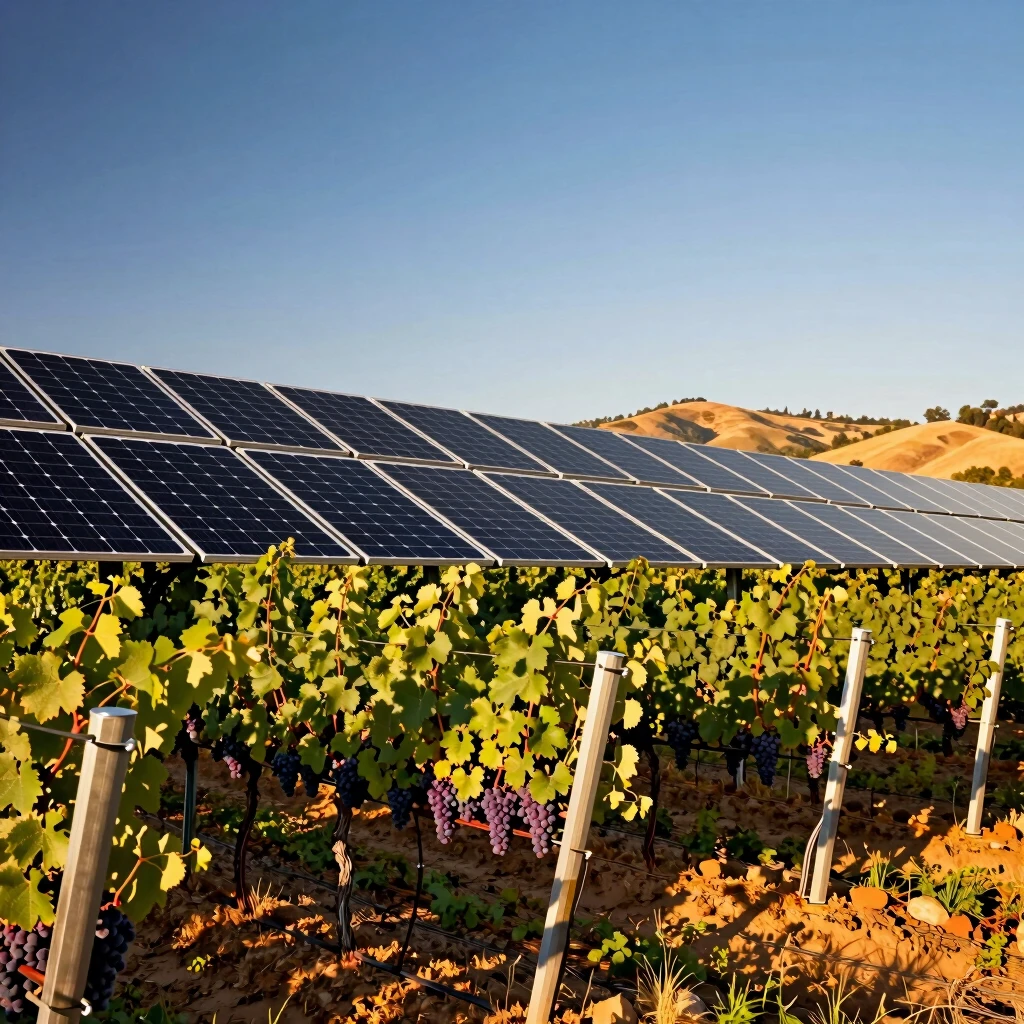 Solar panels shading a vibrant vineyard in Napa Valley