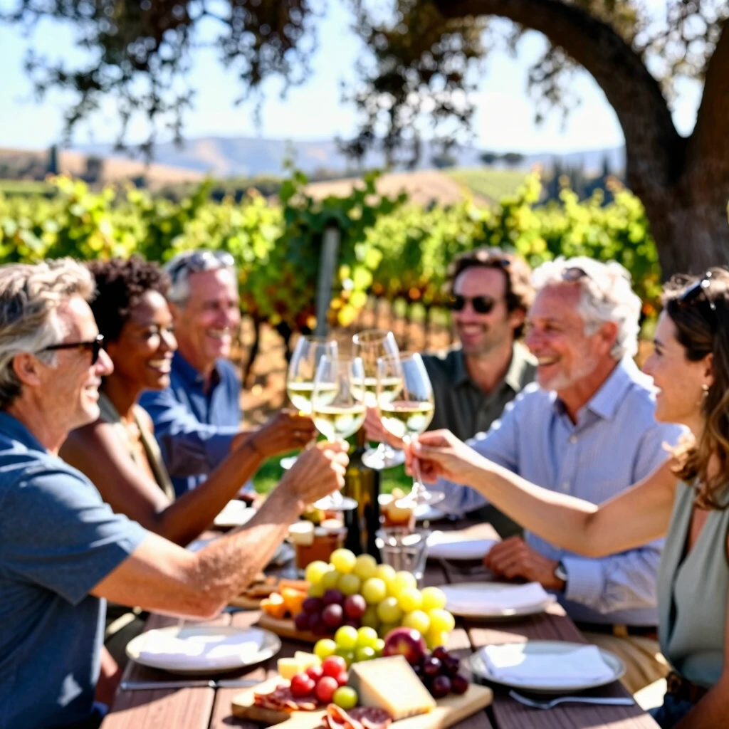 Friends enjoying a casual tasting of Jackson Family Wines whites in a vineyard setting