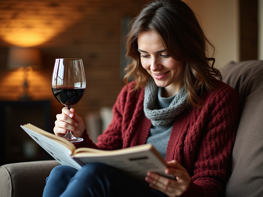 Wine enthusiast reading about wine ratings
