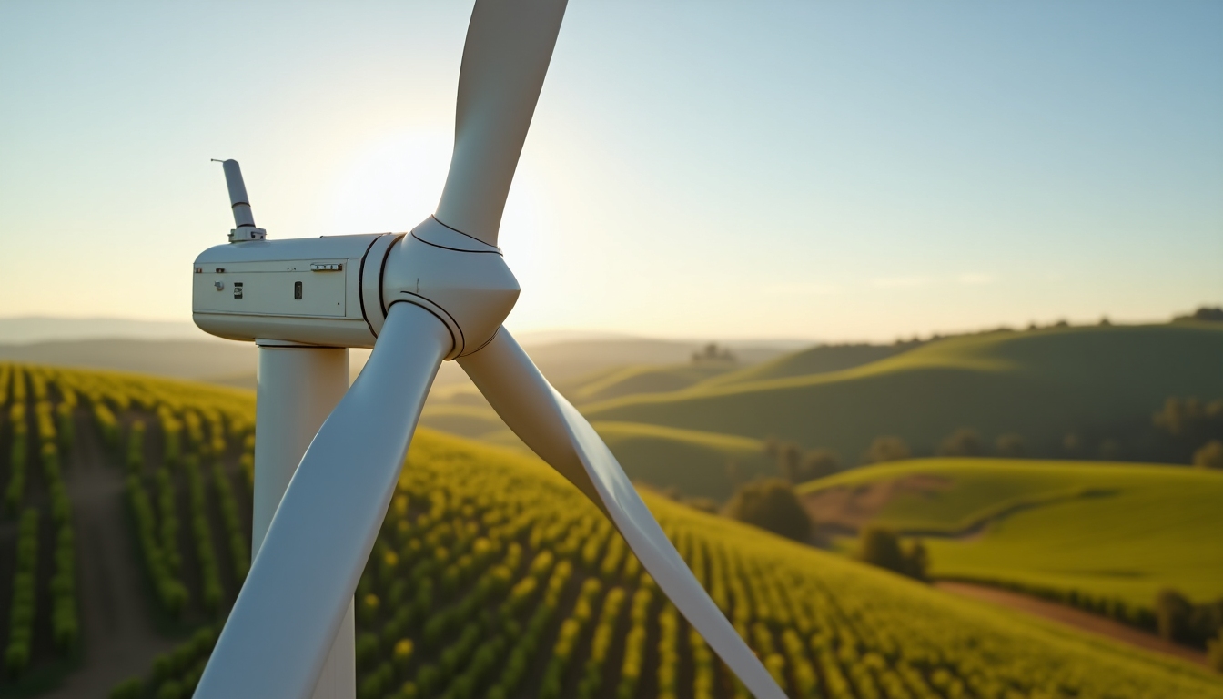 Wind turbine in vineyard landscape