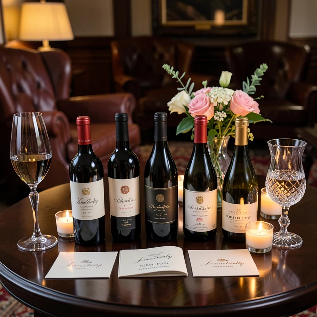 Luxurious wine club tasting with premium bottles and membership details