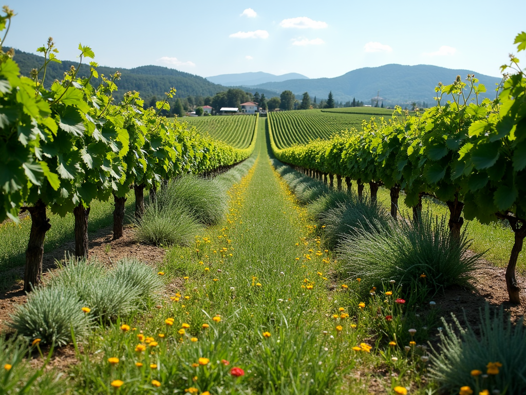 Sustainable vineyard with diverse plant life