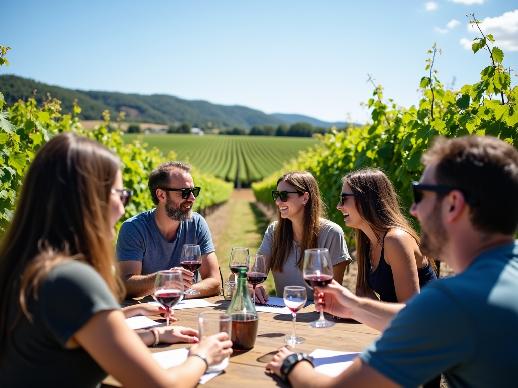 Wine tasting at a sustainable vineyard.