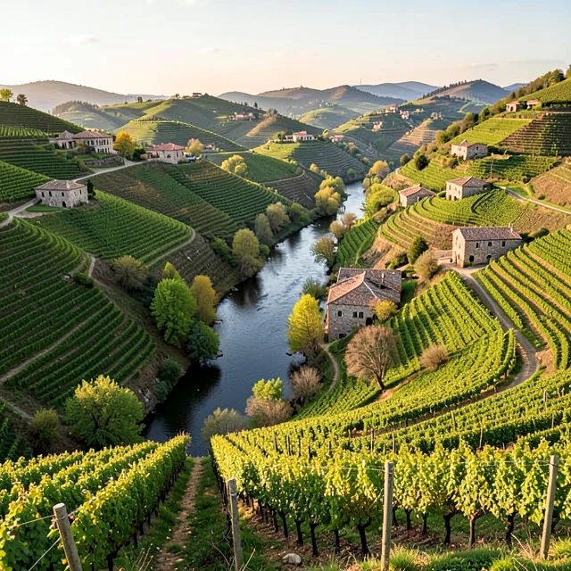Beautiful terraced vineyards overlooking the Douro River in Portugal