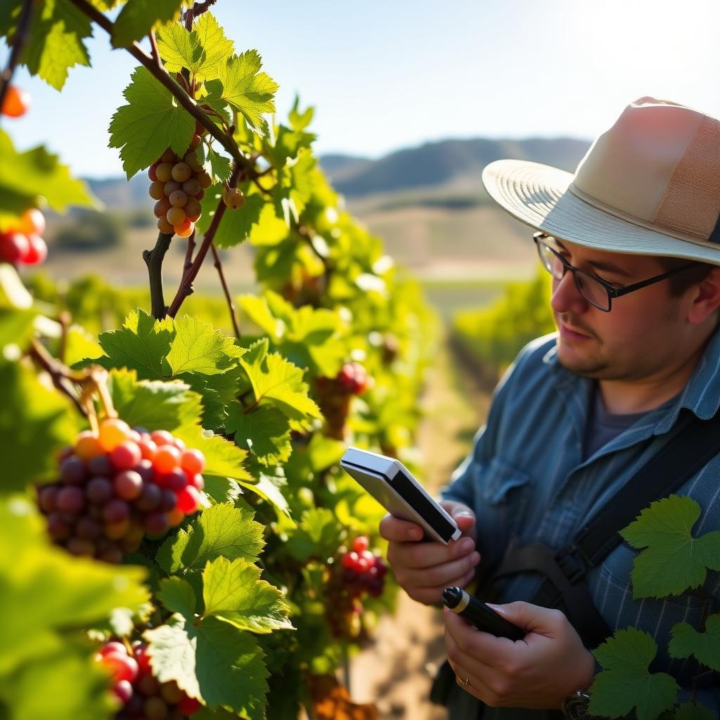 Vineyard worker inspecting grapes at Jackson Family Wines