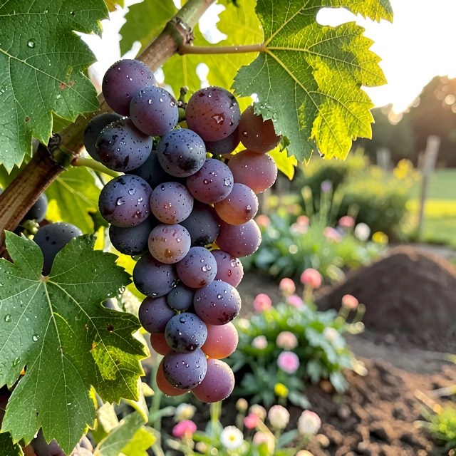 Organic grapes on the vine in a sustainable vineyard