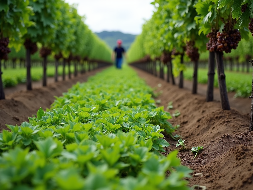 Cover crops growing in a vineyard