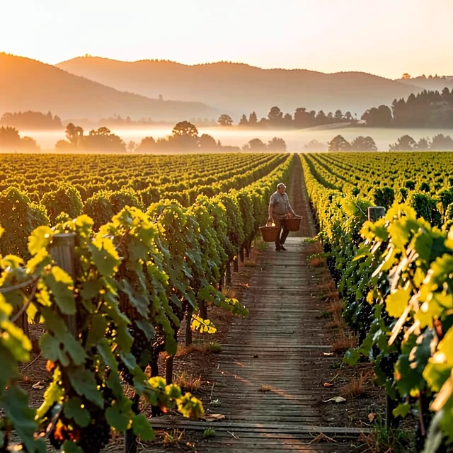 Sunset over Jackson Family Wines vineyard in California