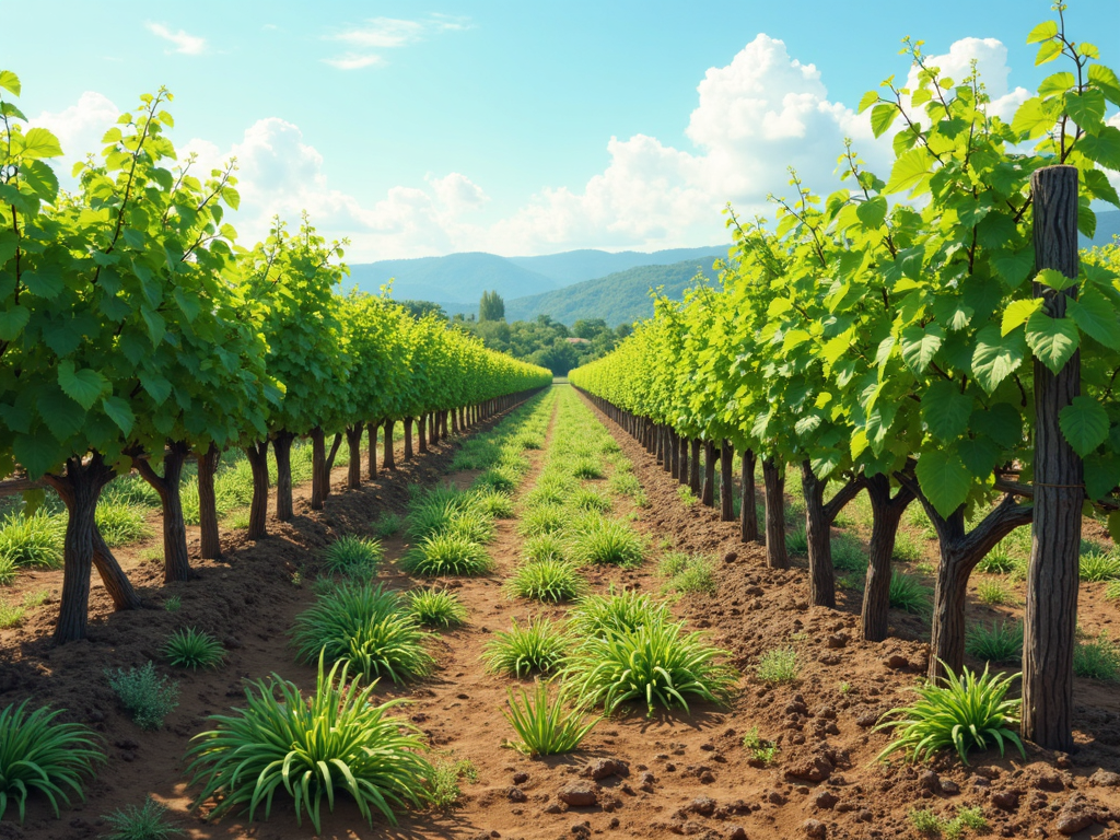 Organic vineyard with healthy ecosystem