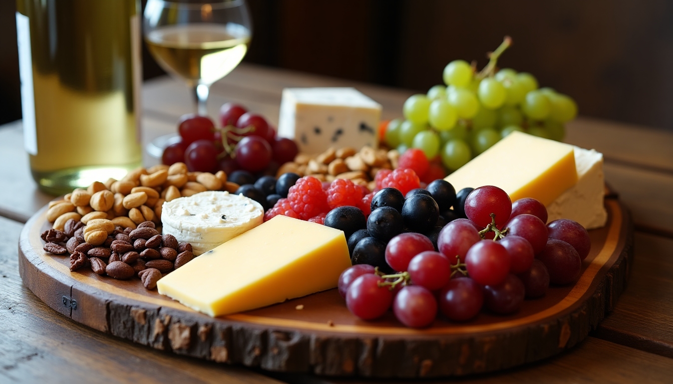 A delectable charcuterie board paired with white wine.